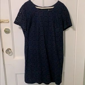Navy Short Sleeve Eyelet Dress-Runs Small